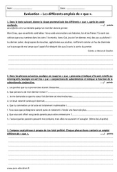 Différents emplois de que - 3ème - Contrôle avec le corrigé - PDF à imprimer