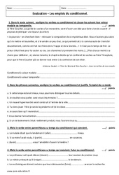 Emplois du conditionnel - 3ème - Contrôle  - PDF à imprimer