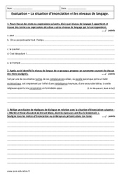 Niveaux de langage - Situation d'énonciation - 3ème - Evaluation avec le corrigé - PDF à imprimer