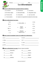 Les déterminants – Ce2 – Étude de la langue – Exercices avec les corrigés - PDF à imprimer
