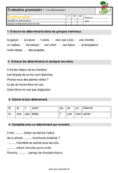 Les déterminants – Ce1 – Étude de la langue – Evaluation avec la correction - PDF à imprimer