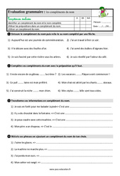 Les compléments du nom – Ce2 – Étude de la langue – Evaluation avec la correction - PDF à imprimer