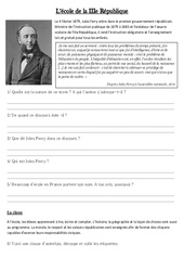 L'école de la IIIe république - La république 1815 - 1870  - XIX ème siècle - Cm2 -  Cycle3: Exercice - PDF à imprimer