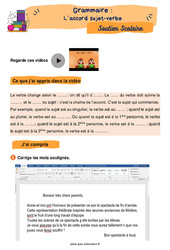 L’accord sujet-verbe au Ce2 - Soutien scolaire pour les élèves en difficulté - PDF à imprimer