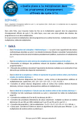 Quelle place a la multiplication dans les programmes d’enseignement officiels de cycle 3 ? – CRPE 2024 - PDF à imprimer