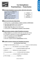 Les homophones : tout/tous/toux – toute/toutes au Cm2 - Exercices, révisions - PDF à imprimer
