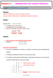 Définition et propriétés - 6ème - Séquence complète - Multiplication des nombres décimaux - PDF à imprimer