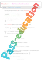 Quotients et fractions - 5ème - Séquence complète - Écritures fractionnaires - PDF à imprimer