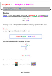 Division euclidienne - 4ème - Multiples et diviseurs - Cours - PDF à imprimer