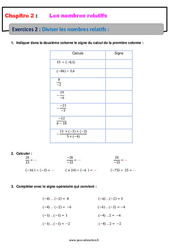Diviser les nombres relatifs - 4ème - Révisions - Exercices avec correction - PDF à imprimer