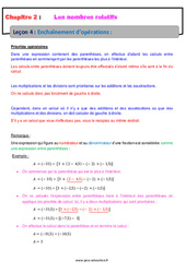 Enchaînement d’opérations - 4ème - Les nombres relatifs - Cours - PDF à imprimer