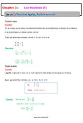 Fractions égales, Produit en croix - 4ème - Cours - PDF à imprimer