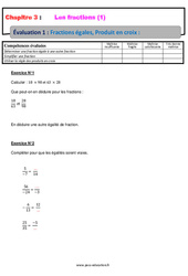 Fractions égales, Produit en croix - 4ème - Evaluation, bilan, contrôle avec la correction