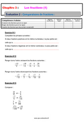 Comparaisons de fractions - 4ème - Evaluation, bilan, contrôle avec la correction