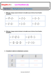 Multiplications de fractions - 4ème - Révisions - Exercices avec correction - PDF à imprimer