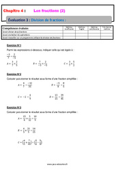 Division de fractions - 4ème - Evaluation, bilan, contrôle avec la correction