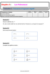 Puissances d’exposant négatif - 4ème - Evaluation, bilan, contrôle avec la correction - PDF à imprimer