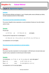 Expressions égales - 4ème - Calcul littéral - Cours - PDF à imprimer