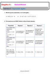 Expressions égales - 4ème - Révisions - Calcul littéral - Exercices avec correction
