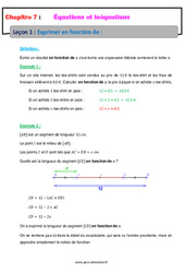 Exprimer en fonction de - 4ème - Équations et inéquations - Cours - PDF à imprimer