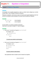 Notion d’équation - 4ème - Équations et inéquations - Cours