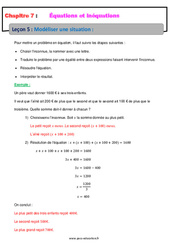 Modéliser une situation - 4ème - Équations et inéquations - Cours - PDF à imprimer