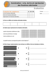 Lire, écrire et représenter les fractions décimales - Evaluation pour le Cm1 / Cm2 - PDF à imprimer