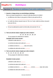 Étendue et médiane d’une série statistique - 4ème - Révisions - Exercices avec correction - PDF à imprimer