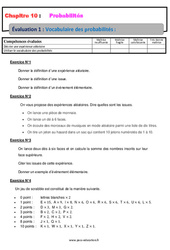 Vocabulaire des probabilités - 4ème - Evaluation, bilan, contrôle avec la correction - PDF à imprimer