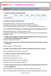 Grandeurs quotient, Vitesse et débit - 4ème - Révisions - Exercices avec correction - PDF à imprimer