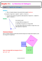 L’égalité de Pythagore - 4ème - Cours - PDF à imprimer