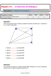 L’égalité de Pythagore - 4ème - Evaluation, bilan, contrôle avec la correction