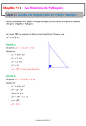 Calculer une longueur dans un triangle rectangle - 4ème - Cours sur le théorème de Pythagore - PDF à imprimer
