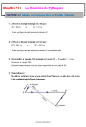 Calculer une longueur dans un triangle rectangle - 4ème - Révisions - Exercices avec correction sur le théorème de Pythagore - PDF à imprimer