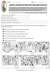 Jeanne d'Arc - Guerre de 100 ans - Exercices corrigés - PDF à imprimer