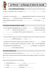 La France en Europe et dans le monde - Cm1 - Leçon - PDF gratuit à imprimer