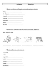Animaux - Ce2 - Cm1 - Cm2 - Exercices - Anglais - Cycle 3 - PDF à imprimer