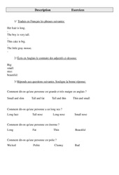 Description - Ce2 - Cm1 - Cm2 - Exercices - Anglais - Cycle 3 (2) - PDF à imprimer