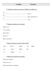 Localiser en anglais - Ce2 - Cm1 - Cm2 - Exercices - Anglais - Cycle 3   (2) - PDF à imprimer