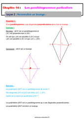 Reconnaître un losange - 4ème - Cours sur les parallélogrammes particuliers - PDF à imprimer
