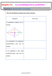 Reconnaître un losange - 4ème - Révisions - Exercices avec correction sur les parallélogrammes particuliers - PDF à imprimer