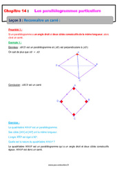 Reconnaître un carré - 4ème - Cours sur les parallélogrammes particuliers - PDF à imprimer