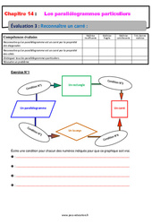 Reconnaître un carré - 4ème - Evaluation, bilan, contrôle avec la correction sur les parallélogrammes particuliers - PDF à imprimer