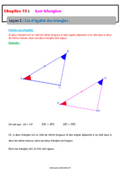 Cas d’égalité des triangles - 4ème - Cours - PDF à imprimer