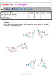 Cas d’égalité des triangles - 4ème - Evaluation, bilan, contrôle avec la correction