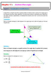 Vocabulaire et définitions - 4ème - Cours sur le cosinus d’un angle