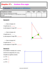 Vocabulaire et définitions - 4ème - Evaluation, bilan, contrôle avec la correction sur le cosinus d’un angle