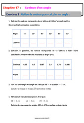 Utiliser le cosinus pour calculer un angle - 4ème - Révisions - Exercices avec correction - PDF à imprimer