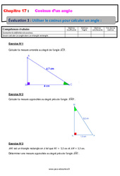 Utiliser le cosinus pour calculer un angle - 4ème - Evaluation, bilan, contrôle avec la correction