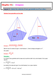 Calcul du volume d’une pyramide ou d’un cône - 4ème - Cours - PDF à imprimer
